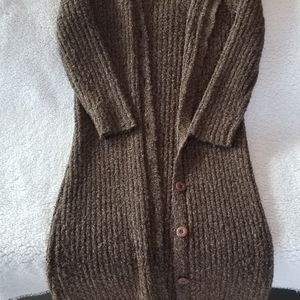 Hooded ankle length button sweater